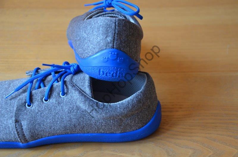 Beda barefoot BF 0001/N/SOFT SKY celoroční, softshellové, nízké, chlapecké, tkaničky, šedá/modrá