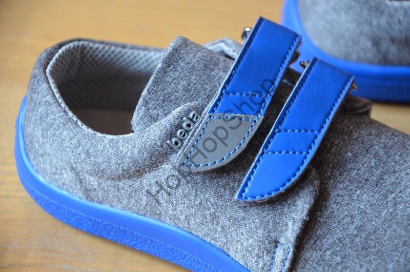 Beda barefoot BF 0001/W/N SOFT SKY celoroční, softshellové, nízké, chlapecké, 2x suchý zip, šedá/modrá