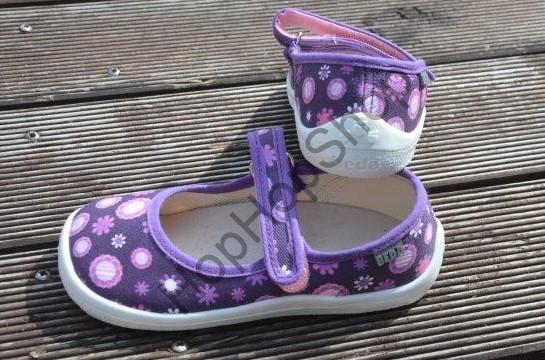 Beda barefoot BF 0001/BA VIOLET FLOWERS, balerínky, suchý zip, fialová/květy