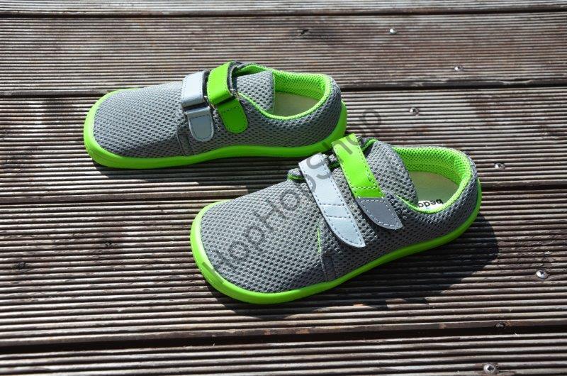 Beda barefoot BF 0001/ST/W LIME léto, síťovina, nízké, chlapecké, 2x suchý zip, šedá/limetková