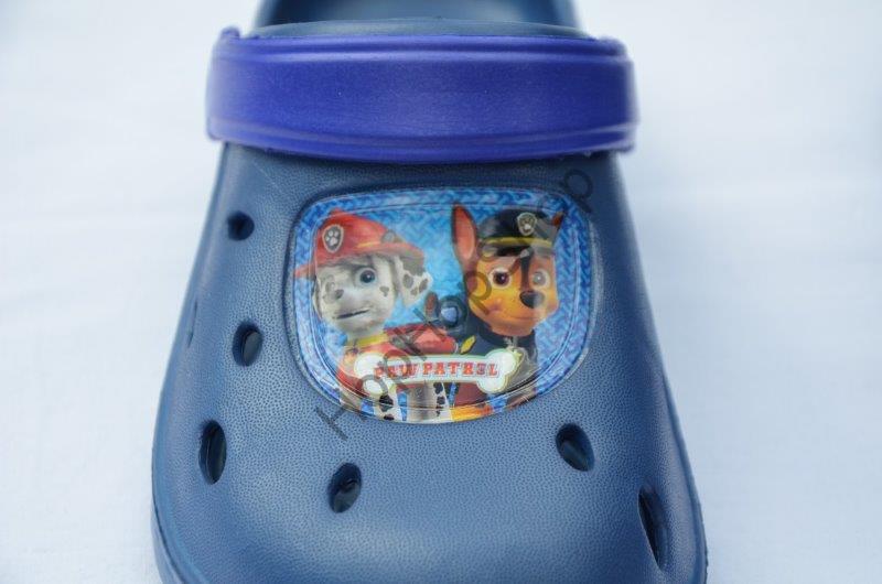 SETINO nazouváky, kroksy, námořní modrá, pásek fialový, Paw Patrol (Tlapková patrola)