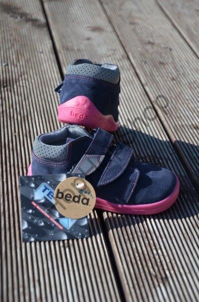 Beda barefoot BF 0001/W/M ELISHA celoroční, kožené, kotníkové, membrána, dívčí, 2SZ, tm. modré