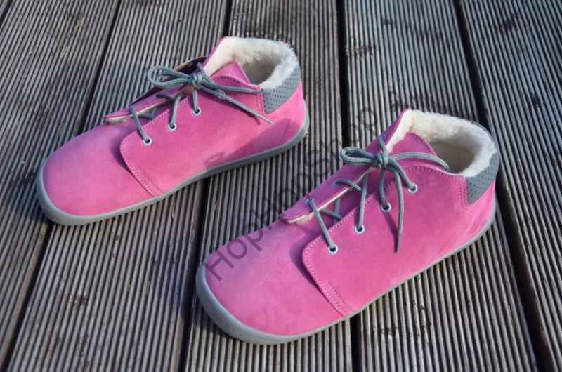 Beda barefoot BF 0001/MK REBECCA celoroční, kožené, kotníkové, membrána, kožíšek, dívčí, tkaničky