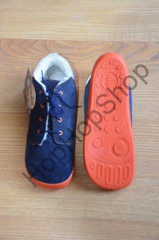 Beda barefoot BF 0001/MK BLUE MANDARIN celoroční, kožené, kotníkové, membrána, kožíšek, tkaničky