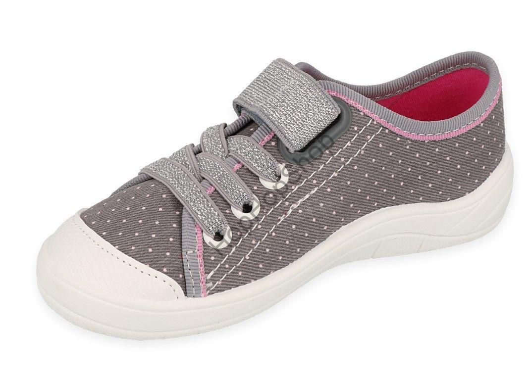 Befado Tim 251X107, dívčí, tenisky, šedé, růžové tečky