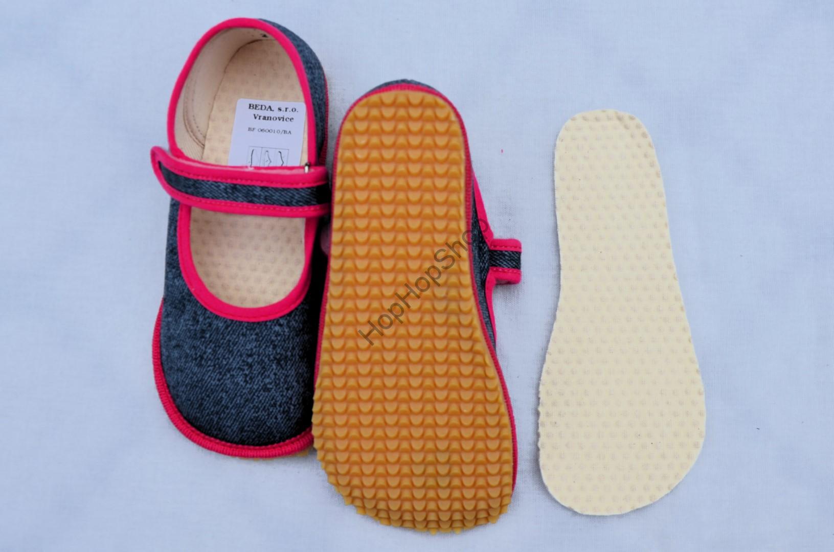 Beda barefoot 060010/BA bačkorky, balerínky, dívčí, PINK DENIM 