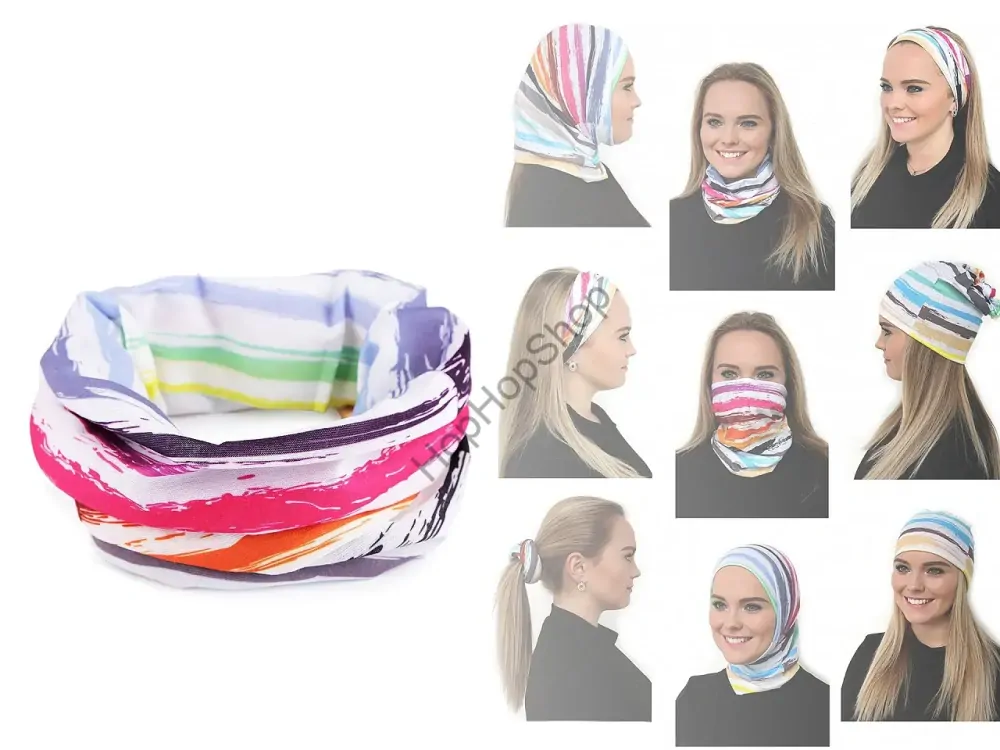 Multifunkční šátek pružný, bezešvý barevný, multikolor, duha