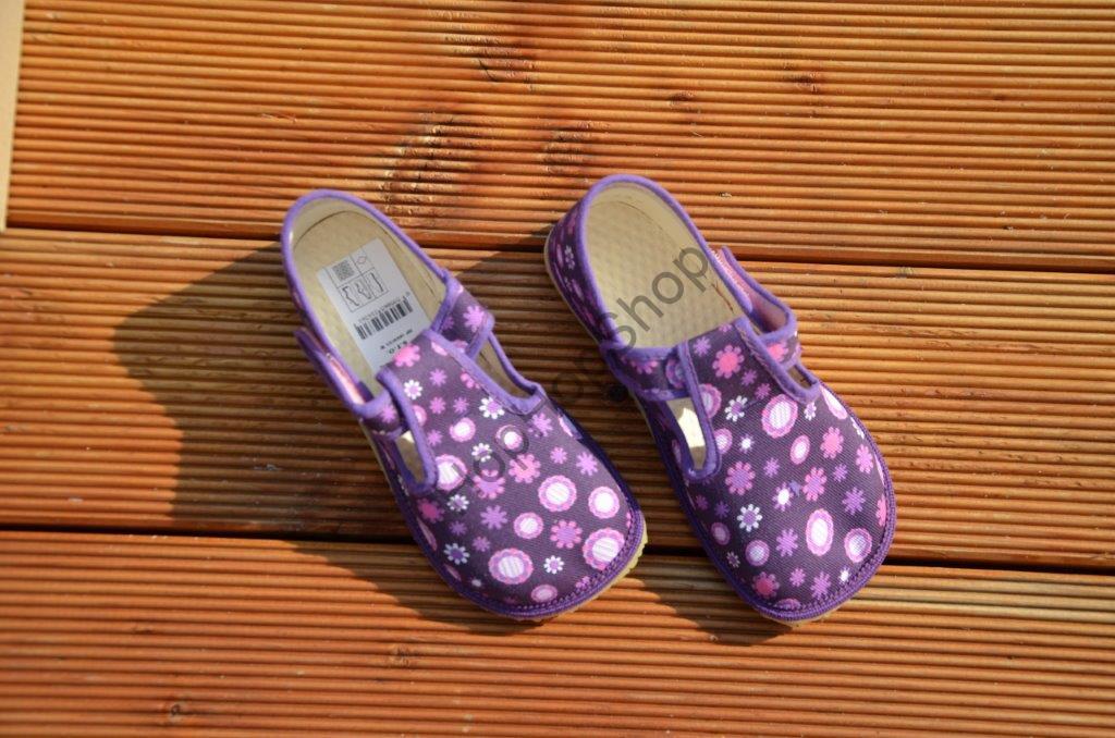 Beda barefoot 060010/W bačkorky, dívčí, fialové, kvítka