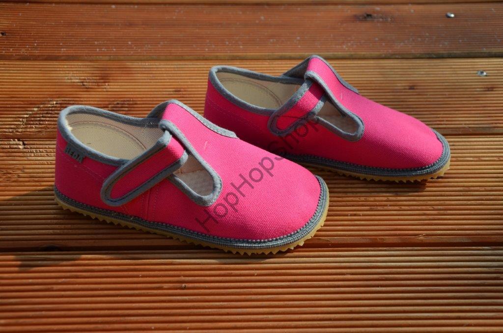 Beda barefoot 060010/W bačkorky, dívčí, malinové, šedý lem