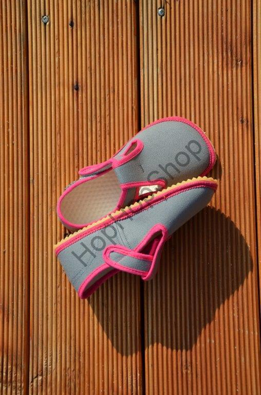 Beda barefoot 060010/W bačkorky, dívčí, šedé, růžový lem