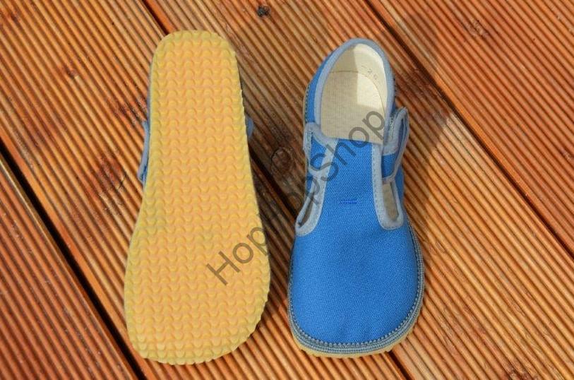 Beda barefoot 060010/W bačkorky, chlapecké, modré, šedý lem