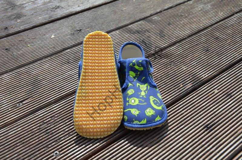 Beda barefoot 060010/W bačkorky, chlapecké, modré, příšerky