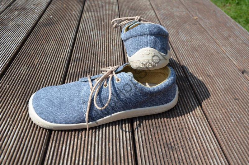 Beda barefoot BF 0001/N DENIS celoroční, kožené, nízké, chlapecké, tkaničky, vzor jeans