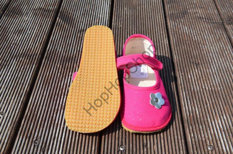 Beda barefoot 060010/BA baleríny/bačkorky, dívčí, růžové, třpytky, květinka