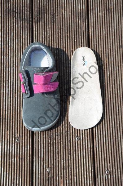 Beda barefoot BF 0001/W/N ISABEL celoroční, kožené, nízké, dívčí, 2x suchý zip, ŠEDÉ