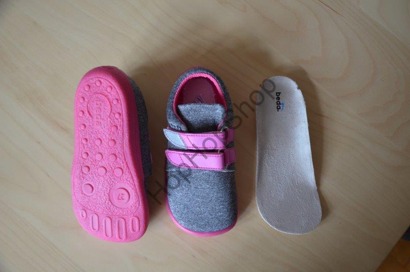 Beda barefoot BF 0001/W/N SOFT CANDY celoroční, softshellové, nízké, dívčí, suchý zip, šedá/růžová