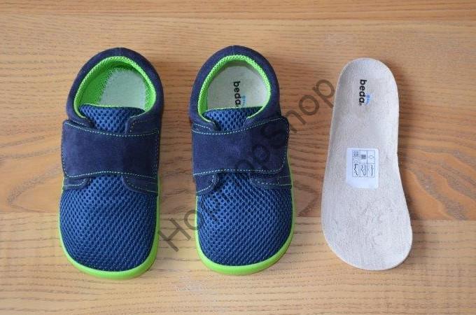 Beda barefoot BF 0001/SK/1W MARCUS, léto, nízké, chlapecké, 1x suchý zip, modrá/zelená