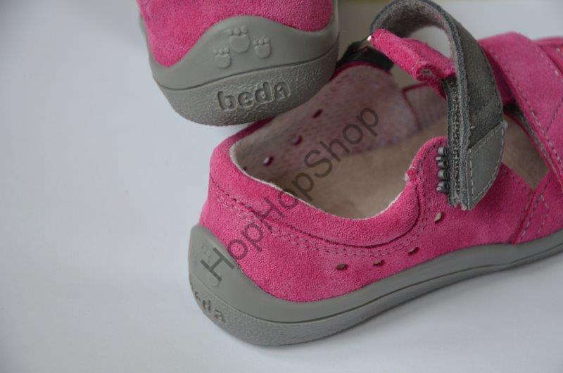 Beda barefoot BF 0001/SD/W REBECCA, sandálky, kožené, dívčí, suchý zip, růžová/šedá
