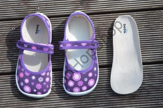 Beda barefoot BF 0001/BA VIOLET FLOWERS, balerínky, suchý zip, fialová/květy