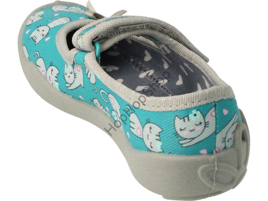 Befado Blanca 114X453, dívčí, bačkorky, tyrkys, kočky