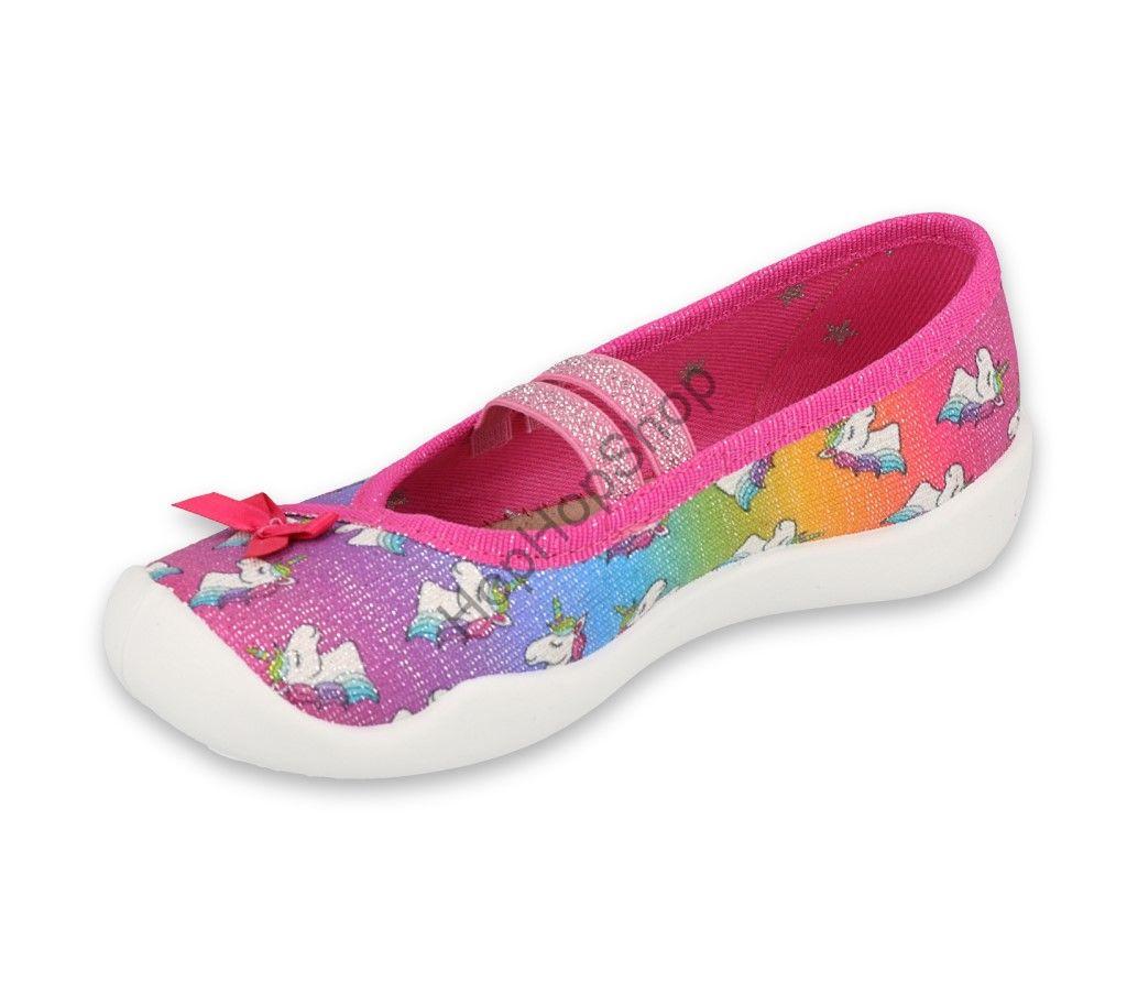 Befado Blanca 116Y296, dívčí, bačkory, balerínky, duha, jednorožci, pevná kožená stélka