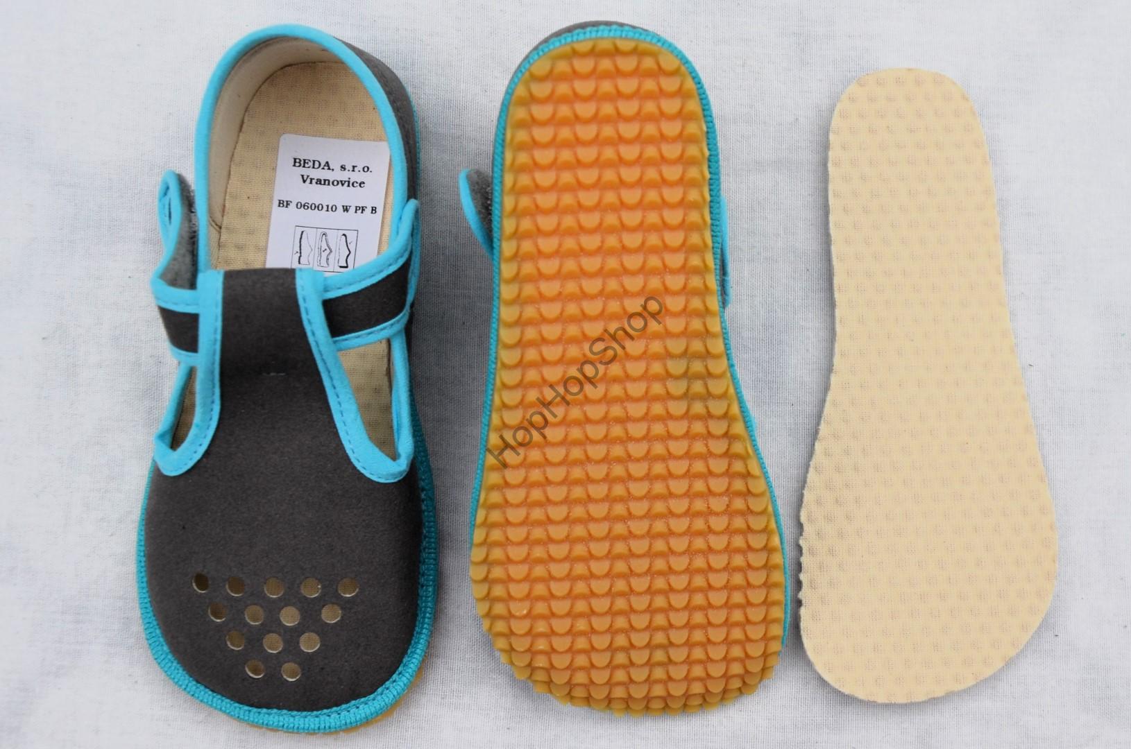 Beda barefoot 060010/W/PF/B bačkorky, dívčí, ŠEDÁ/TYRKYSOVÁ, TURQUOISE