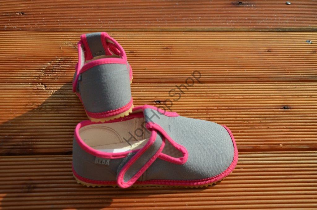 Beda barefoot 060010/W bačkorky, dívčí, šedé, růžový lem