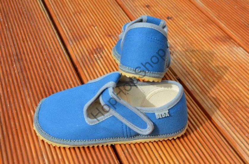 Beda barefoot 060010/W bačkorky, chlapecké, modré, šedý lem