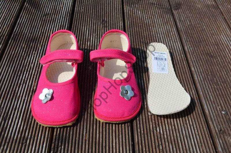 Beda barefoot 060010/BA baleríny/bačkorky, dívčí, růžové, třpytky, květinka