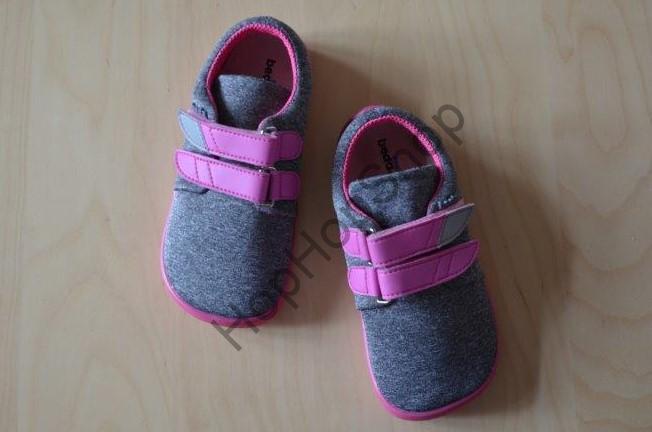Beda barefoot BF 0001/W/N SOFT CANDY celoroční, softshellové, nízké, dívčí, suchý zip, šedá/růžová