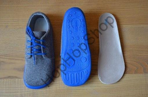 Beda barefoot BF 0001/N/SOFT SKY celoroční, softshellové, nízké, chlapecké, tkaničky, šedá/modrá