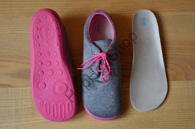 Beda barefoot BF 0001/N/SOFT CANDY celoroční, softshellové, nízké, dívčí, tkaničky, šedá/růžová