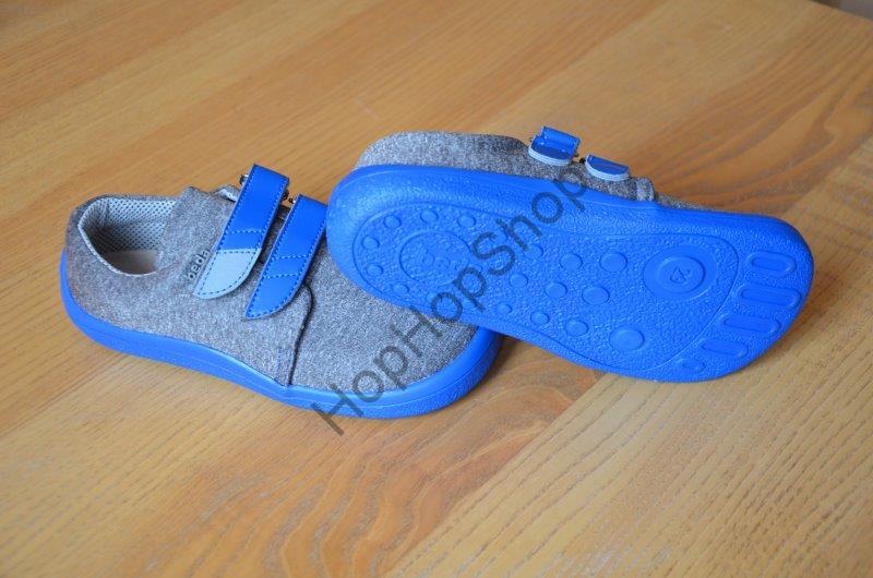 Beda barefoot BF 0001/W/N SOFT SKY celoroční, softshellové, nízké, chlapecké, 2x suchý zip, šedá/modrá