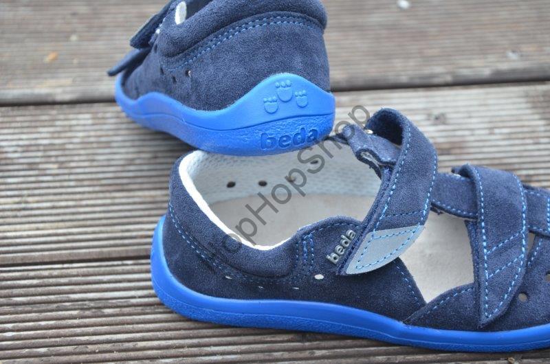 Beda barefoot BF 0001/SD/W DANIEL, sandálky, kožené, chlapecké, suchý zip, modrá