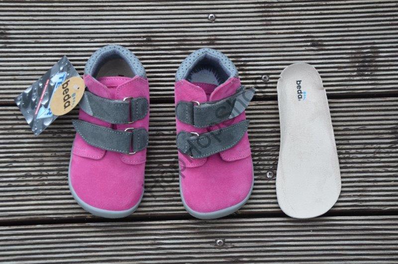 Beda barefoot BF 0001/W/M REBECCA celoroční, kožené, kotníkové, membrána, dívčí, 2SZ, růžové