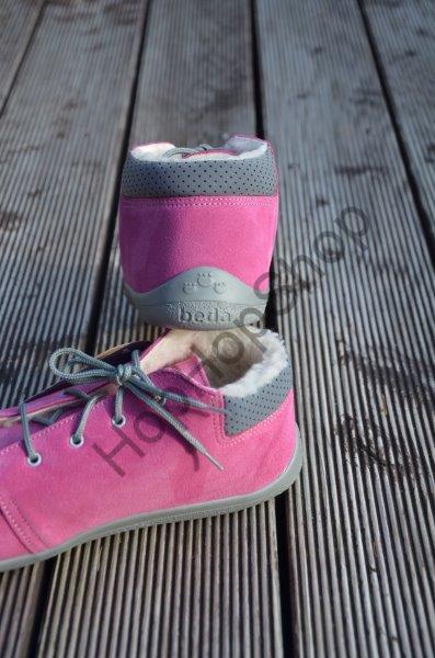 Beda barefoot BF 0001/MK REBECCA celoroční, kožené, kotníkové, membrána, kožíšek, dívčí, tkaničky