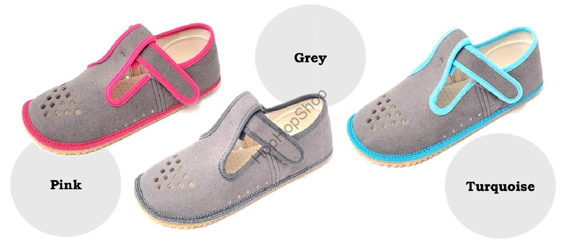 Beda barefoot 060010/W/PF/B bačkorky, dívčí, ŠEDÁ/TYRKYSOVÁ, TURQUOISE