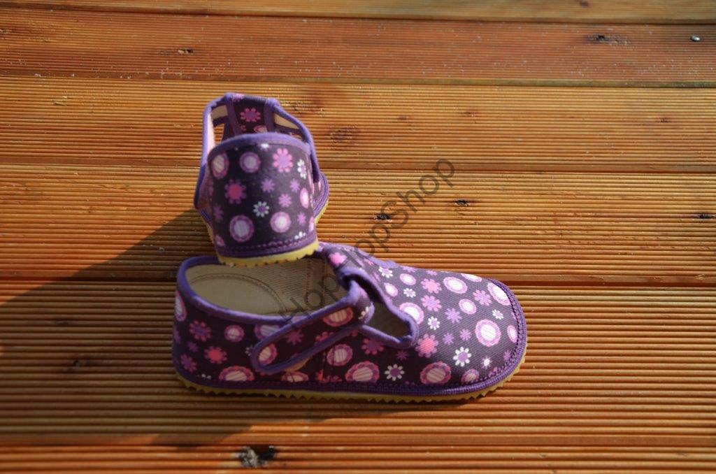Beda barefoot 060010/W bačkorky, dívčí, fialové, kvítka