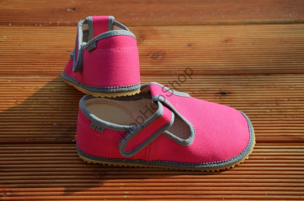 Beda barefoot 060010/W bačkorky, dívčí, malinové, šedý lem