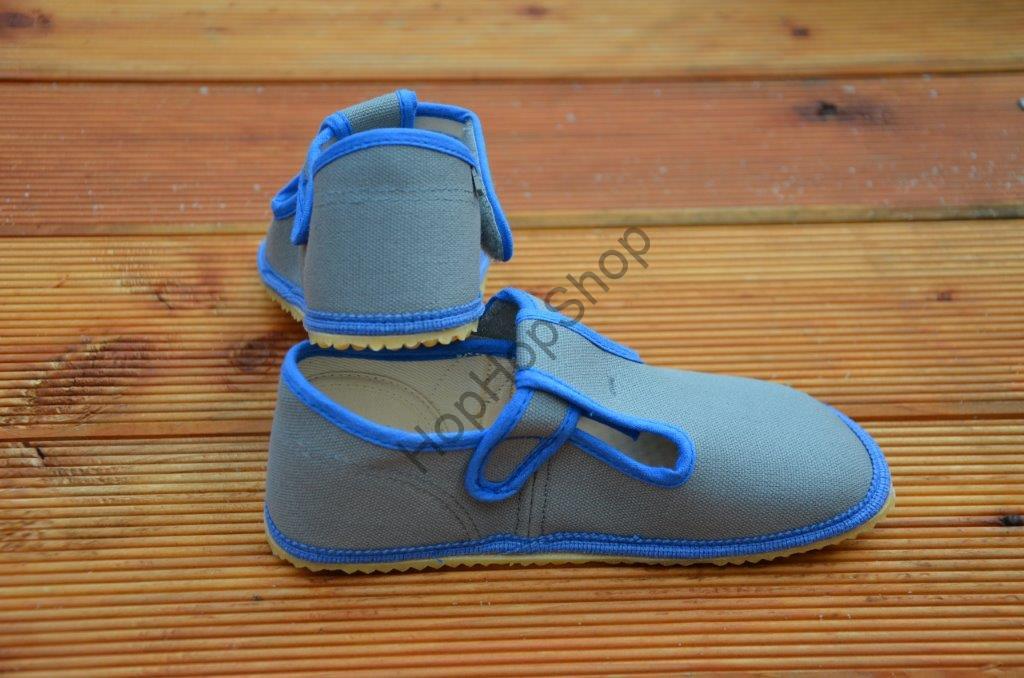 Beda barefoot 060010/W bačkorky, chlapecké, šedé, modrý lem