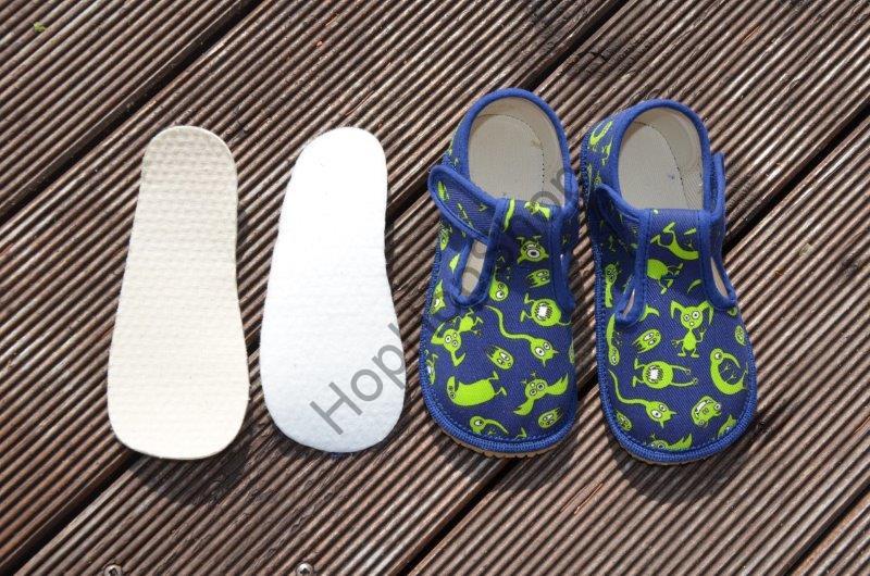 Beda barefoot 060010/W bačkorky, chlapecké, modré, příšerky