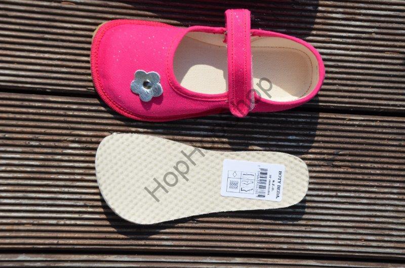 Beda barefoot 060010/BA baleríny/bačkorky, dívčí, růžové, třpytky, květinka
