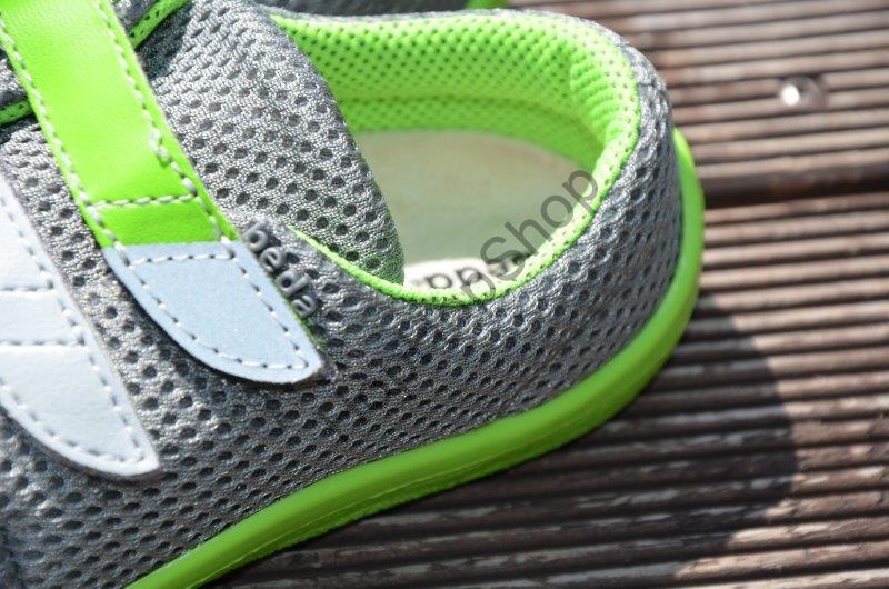 Beda barefoot BF 0001/ST/W LIME léto, síťovina, nízké, chlapecké, 2x suchý zip, šedá/limetková