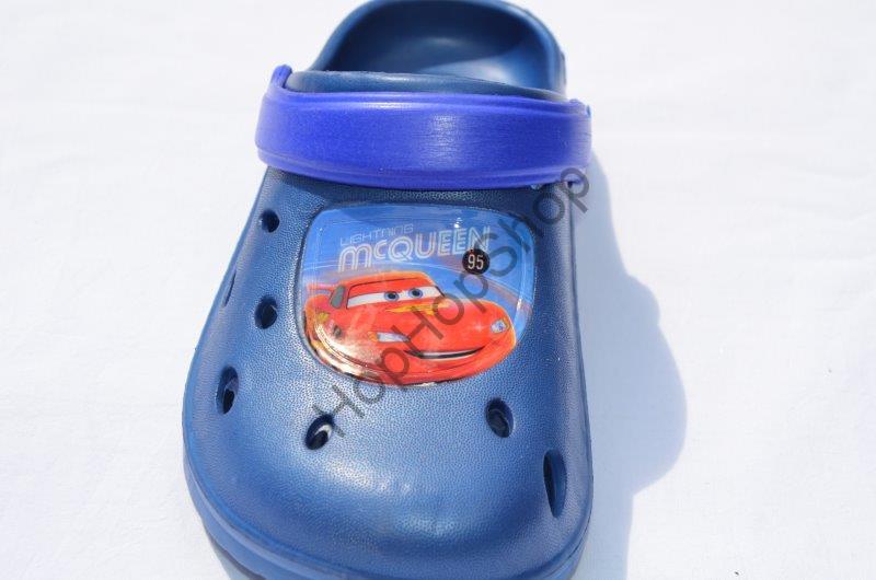 SETINO nazouváky, kroksy, námořní modrá, pásek fialový, Cars - mcQueen (Auta)