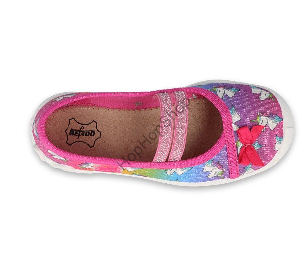 Befado Blanca 116Y296, dívčí, bačkory, balerínky, duha, jednorožci, pevná kožená stélka