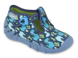 Befado Speedy 110P448, chlapecké, bačkorky, modré, dinosauři